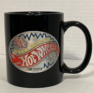 Kyle Petty 44 Hot Wheels Coffee Cup Mug Nascar Black Metal Engraved RARE - Picture 1 of 6