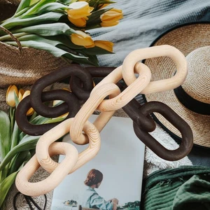 Wood Chain Link Art Hand Carved 5 Link Crafts for Farmhouse Home Coffee - Picture 1 of 15