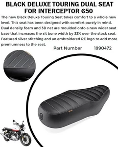 "BLACK DELUXE TOURING DUAL SEAT" FIT FOR ROYAL ENFIELD INTERCEPTOR 650 - Picture 1 of 7
