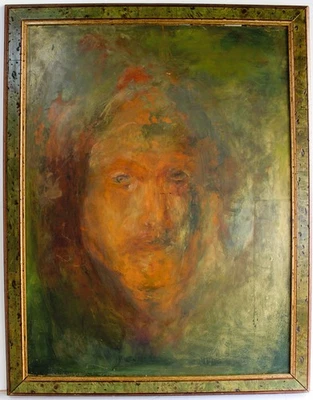 PINTURA AL ÓLEO VINTAGE DOBLE CARA MADERA SIN FIRMAR EXPRESIONISMO AMERICANO RETRATOS Foto 1 de 4