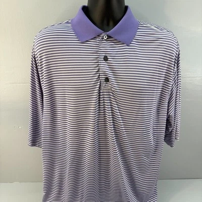 Camisa de golf Footjoy para hombre mediana alta púrpura a rayas calce relajado rendimiento polo Foto 1 de 4