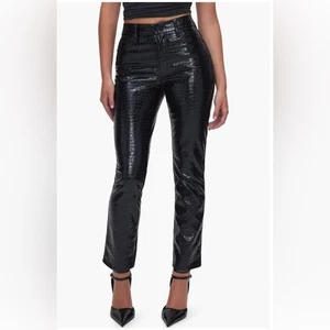 Anthropologie Good American Good Classic Croc Embossed Faux Leather Ankle Pants  - Picture 1 of 14