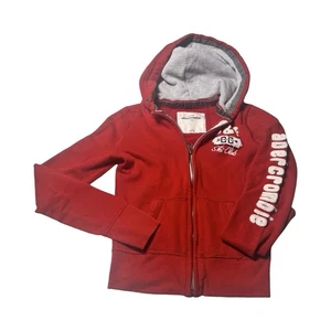 ABERCROMBIE Kids Small Full Zip Hoodie Jacket Red 3D Spellout - Picture 1 of 4