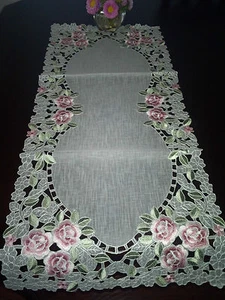 16"x54"Embroidery Tablecloth Spring Rose Organza Table Runner Topper Home Decor - Picture 1 of 1