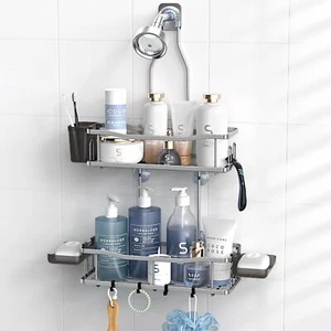 Hanging Shower Caddy Bathroom Organizer: Rustproof Shower Shelf Racks over Showe - Picture 1 of 6