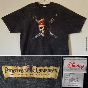 Vtg 2003 Disney Pirates of Caribbean Curse of Black Pearl Acid-Wash XXL T-Shirt - Picture 1 of 13