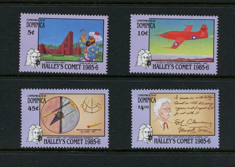 Q726  Dominica 1986  space comets astronomy  Mark Twain  4v.     MNH Cover