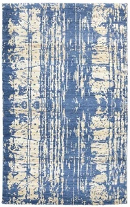 Blue Wool Silk Rug 5X8 Modern Hand Knotted Oriental Abstract Room Size Carpet - Picture 1 of 9
