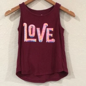 Old Navy Girls Sz M 8 Love Print Maroon Tank Top 100% Cotton - Picture 1 of 10