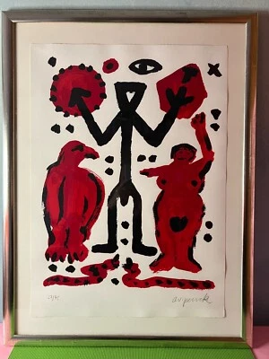 Original Grafik/ Siebdruck A.R. Penck rot schwarz, handsigniert, silb. Rahmen  - Bild 1 von 4