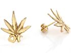 10k or 14k Real Gold Diamond Cut 1.8cm Hemp Marijuana Leaf Post Earring