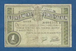 AJUNTAMENT DE FONTS DE SACALM -- 1 PESETA ( 1937 ) -- BC -- 1ª EMISION . - Imagen 1 de 2