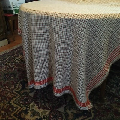 Toalha de mesa vintage bege laranja tecido fino lã sobreposição 52 X 68 pol - Imagem 1 de 4