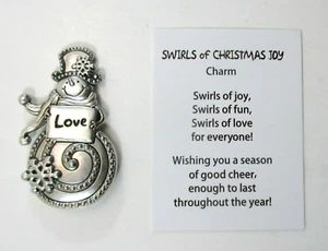 i1 Love SWIRLS OF CHRISTMAS JOY Snowman pocket charm figurine Ganz - Picture 1 of 5