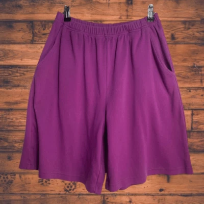 Woman Within Purple Fuchsia Elastic Waist Shorts Medium (14-16) - Image 1 of 4