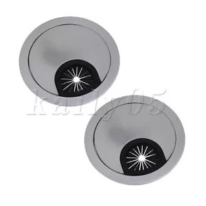 2 x Computer Desk Grommets Wire Cable Hole Cover Silver Zinc Alloy 70x13mm - Picture 1 of 12