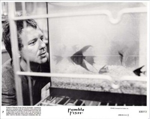 Rumble Fish 1983 original 8x10 lobby card Mickey Rourke looks at fish in tank