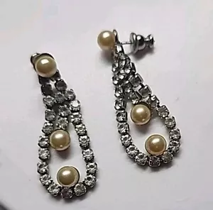 Earrings Pearl And Crystal Stud Dangle - Picture 1 of 3