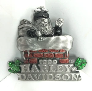 Harley Davidson 1999 Pewter Happy Harley Santa Chimney Christmas Ornament Vintage - Bild 1 von 5