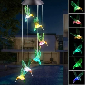 Solar Wind Chimes LED Light Garden Outdoor Hummingbirds Wind Chime Waterproof - Picture 1 of 7