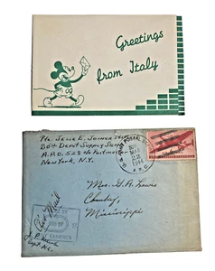 1944 WWII Cover & Mickey Mouse Greeting Card / Letter From Italy Happy Easter - Picture 1 of 5