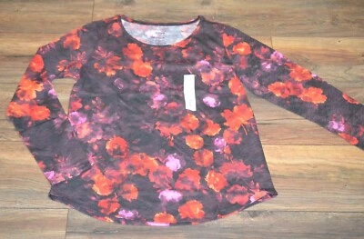 Camiseta Sonoma Everyday Cuello Redondo Manga Larga Camiseta Roja Floral Flores Camiseta Foto 1 de 2