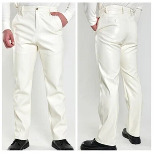 Mens Waterproof Faux Leather Straight Pants Biker Trousers Stretch Club Dance - Picture 1 of 15