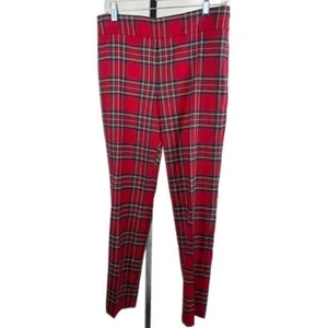 Talbots Plaid Tartan Wool Blend Pants Red Career Holiday Women's Size 8 - Picture 1 of 7
