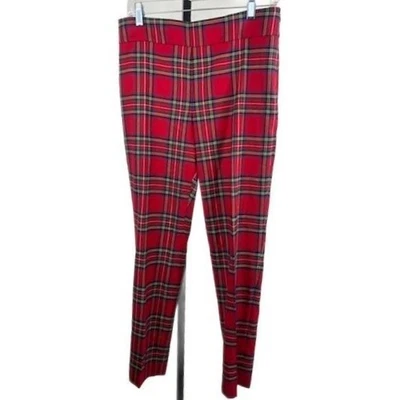 Talbots Plaid Tartan Wool Blend Pants Red Career Holiday Women's Size 8 - Image 1 of 4