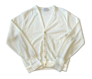 Vintage 1960S Jeff Links Lord Jeff White Dupont Lawn Cardigan Sweater Large USA - Picture 1 of 3