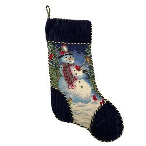 Vintage Nadelspitze Weihnachtsstrumpf Schneemann Wolle Samt Goldrand Vögel Kardinäle - Bild 1 von 9
