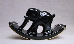Art Deco Houze Glass THEW-31 Black Elephant Rocker Ink Blotter w/ Clips and Pad - Picture 1 of 4