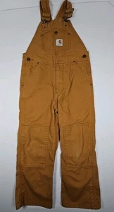 Carhartt Overalls Youth Size 6 Brown Duck Canvas Double Knee Workwear Bib Pants - Picture 1 of 13