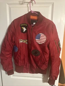 American Stitch Jacket Mens Sz S Red Bomber USA Flight Patches Aviator - Picture 1 of 7