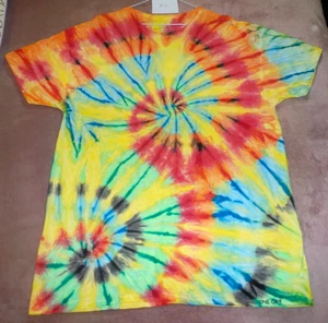 Mens 100% cotton Tie Dye T-shirt "Fluro Multi colour double spiral" size XL, new - Picture 1 of 2