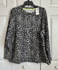 ID IDEOLOGY DEEP BLACK SIZE 2X FLEECE TOPS SWEATER PULLOVER ANIMAL PRINT LEOPARD - Picture 1 of 5