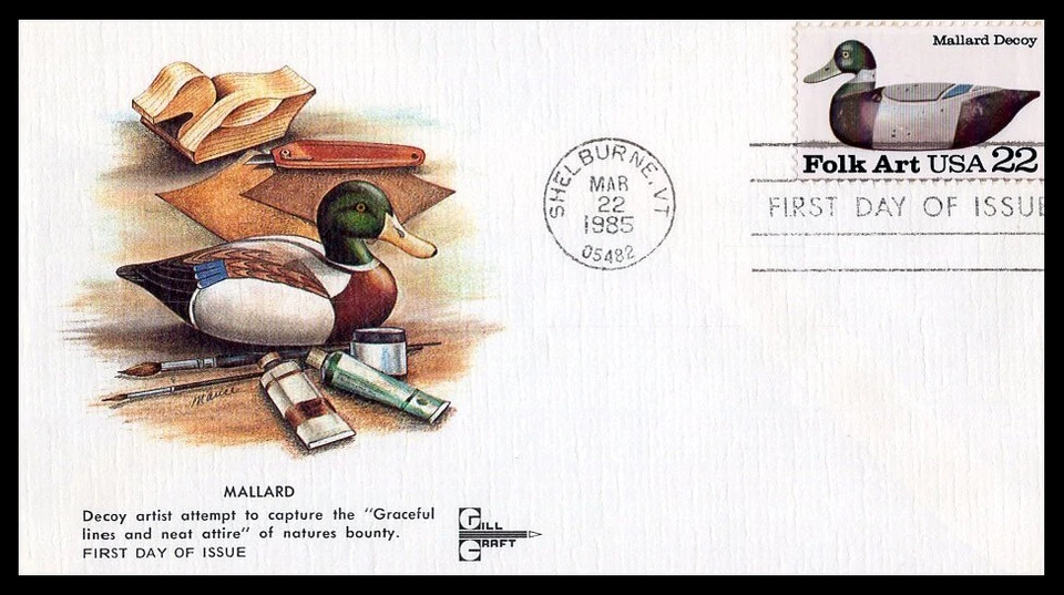 US FDC # 2139 22c Duck Decoys  Gill   1985, 9p6806 - Image 1 of 1