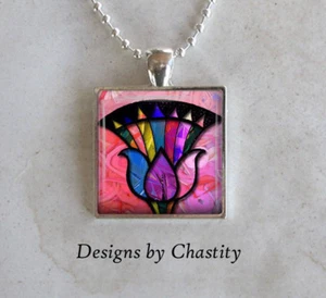 Collar de flores de vitral colgante arte en vidrio encanto rosa colorido - Imagen 1 de 2