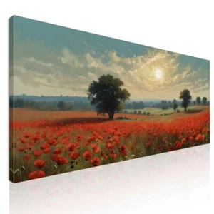 Quadro Botanico Campo Di Papaveri Al Tramonto , bow9 quadro stampa su tela - Imagen 1 de 6