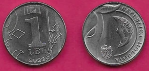 MOLDAVIA 1 LEU 2022 UNC UNA MEZZALUNA CON IL VOLTO DI UNA DONNA AL CENTRO E LO STAMPO - Foto 1 di 2