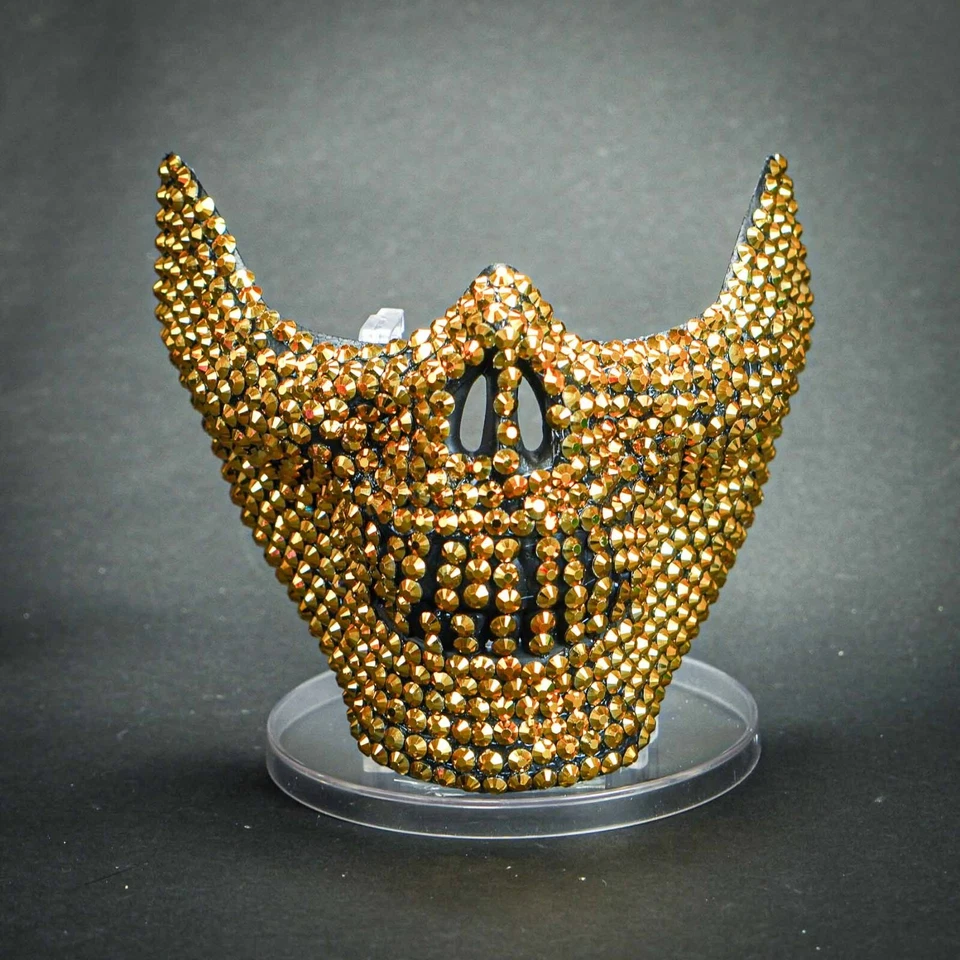 Half Face Mouth Mask Rhinestones Halloween Costume Masquerade Mask [Gold] - Image 1 of 1