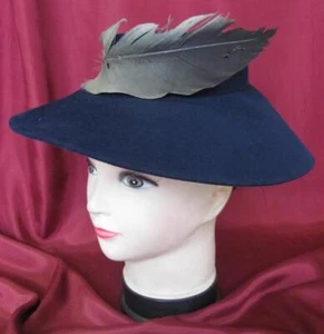 19C. ANTIQUE LADIES WOMENS FELT HAT DARK BLUE - Picture 1 of 7