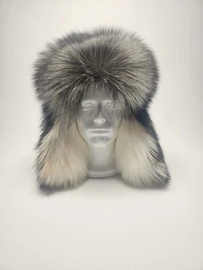 Men's Silver And White Fox Fur Trapper Hat. Size XL - Picture 1 of 10
