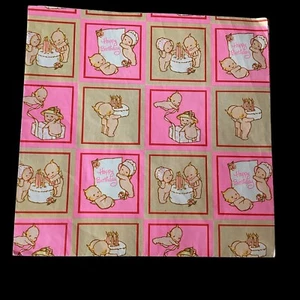 Carta da imballaggio compleanno vintage 1973 Kewpie rosa e oro un foglio 20” x 30” - Foto 1 di 3