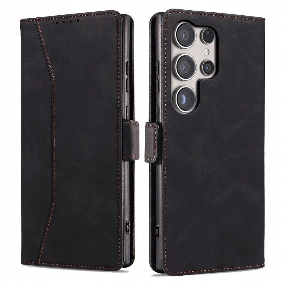 Black Leather Flip Wallet Case Cover For Samsung Galaxy S24/S24 Plus/S24 Ultra - Image 1 of 4
