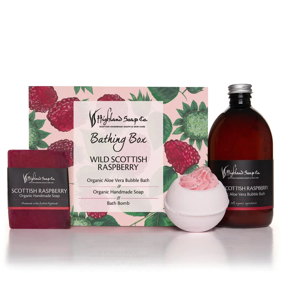 The Highland Soap Company Organic Wild Scottish Raspberry Bathing Box Gift Set - Image 1 of 1