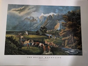 Vintage Currier & Ives Large Print The Rocky Mountains Emigrants Cross Plains US - Picture 1 of 1