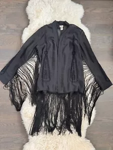 H&M Embroidered Chiffon Sheer Fringe Festival Jacket Size 8 - Picture 1 of 7