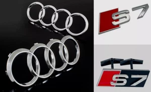 Chrome 285mm Front & 203 Rear Rings & S7 Rear Emblem & S7 Grille Emblms for AUDI - Picture 1 of 1