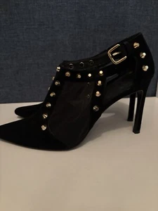 Stuart Weitzman Saunter Studded Suede Ankle Heeled Pumps Black Women Size 8 - Picture 1 of 9